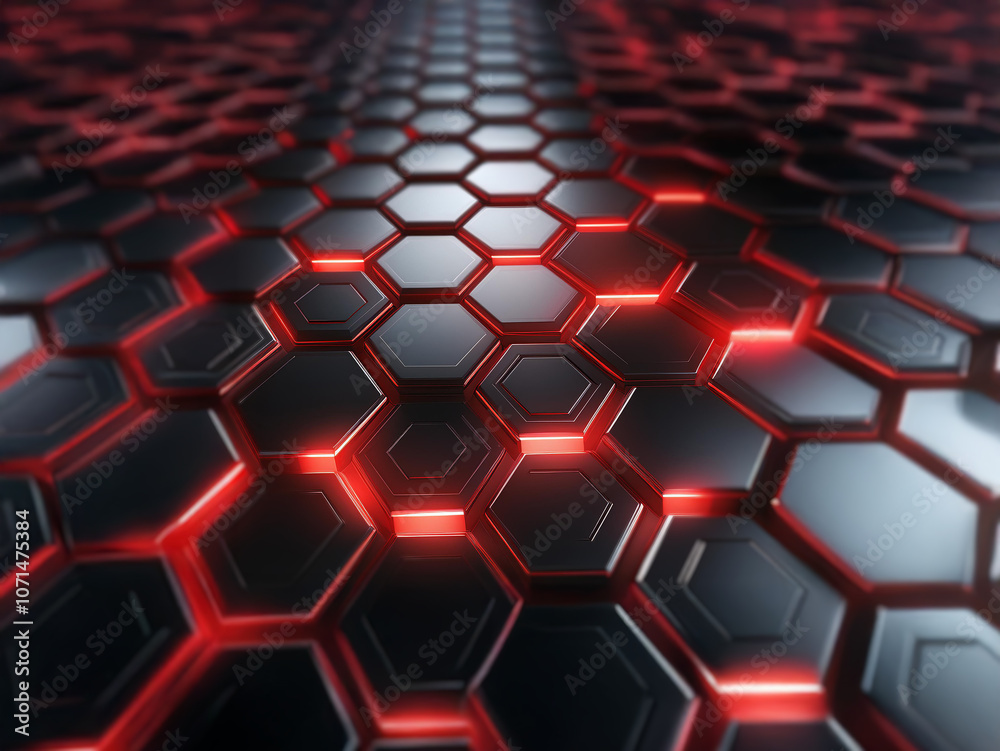 A futuristic, abstract background of glowing red lines on a black hexagonal pattern. A futuristic, abstract background of glowing red lines on a black hexagonal pattern.
