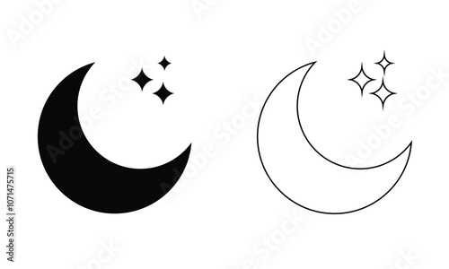 Half moon stars icon set. night or dark mode icons, crescent moon. isolated on transparent background. EPS10