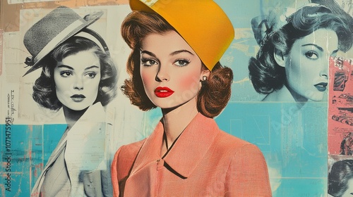 This captivating collage showcases the timeless allure of 1950s fashion and beauty.