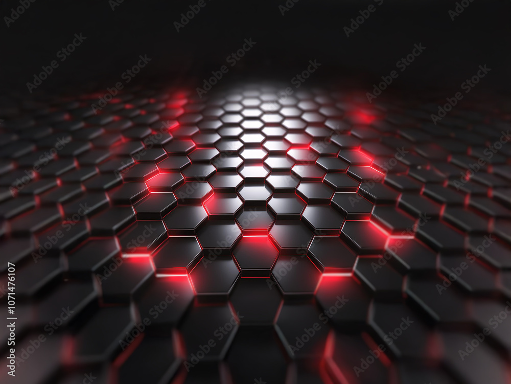 Fototapeta premium A dark background with a pattern of glowing red hexagons.