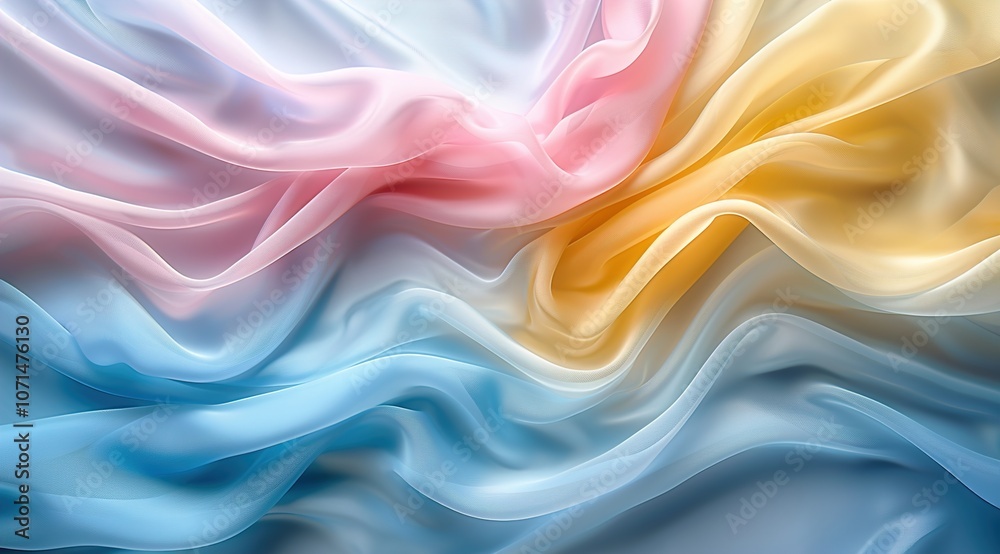 Fototapeta premium Heavenly light, dreamy pastel flowing silk waves. 
