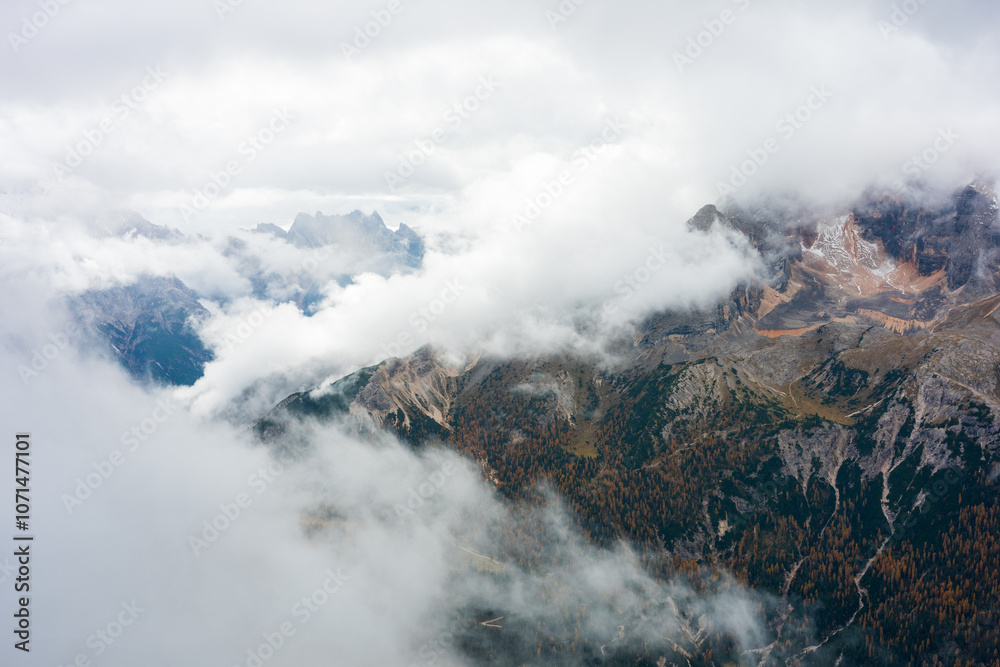 Obraz premium The specular landscape of Durrenstein after hike to peak in Autumn season, Dolomite, Italy.