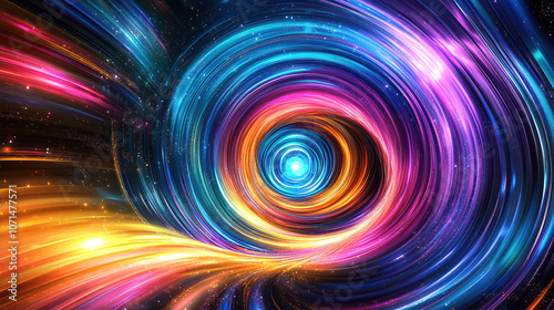 a colorful light-speed tunnel with glowing energy waves and stars in the space background