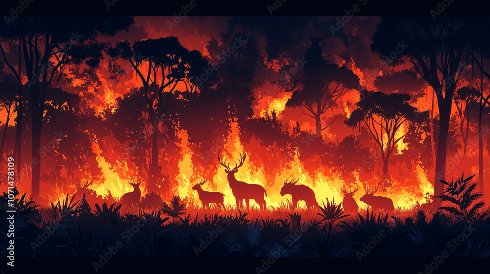 Wild fires with wild animals Wild fires with wild animals