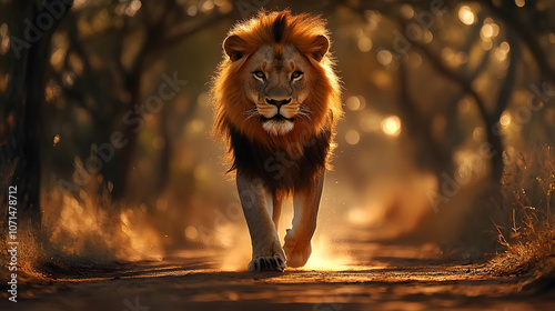Majestic Lion Walking in th...