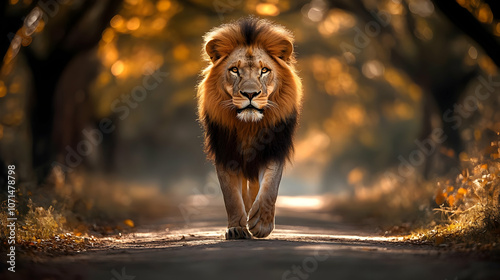 Majestic Lion Walking Throu...