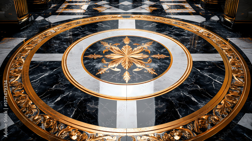 Fototapeta premium Black and white gold marble patterns surround marble texture, high-end stone carving art background
