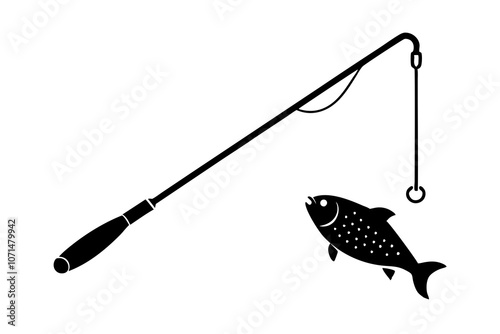 Fishing Rod and Fish | isolated vector illustration on white background