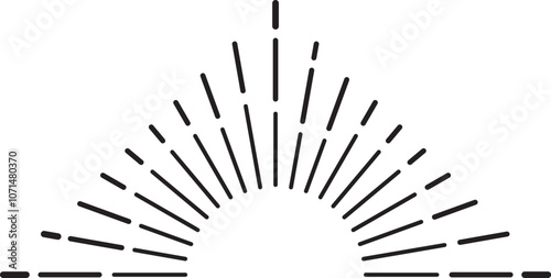 Black and white sunburst design element radiating light beams in a retro style, perfect for adding a vintage touch to any project
