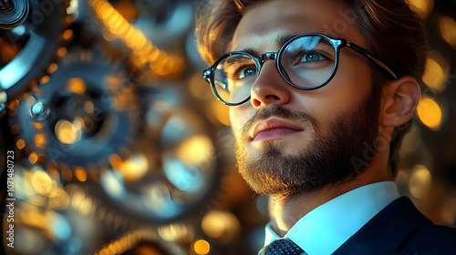 Man in Glasses with Bokeh B...