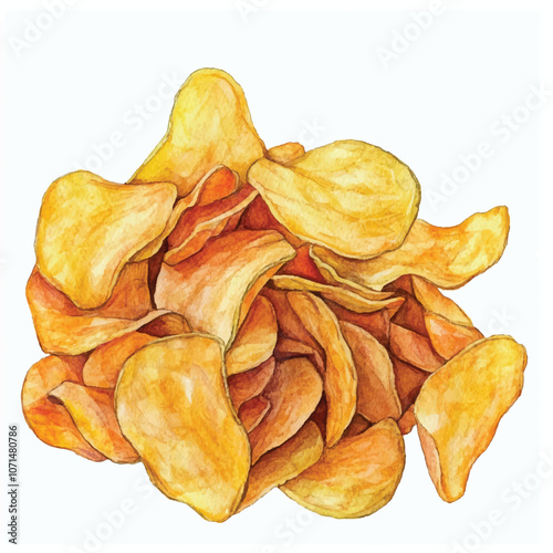 Potato chips watercolor clipart illustration