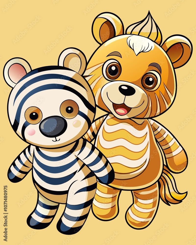 Fototapeta premium zebra and bear cartoon illustration