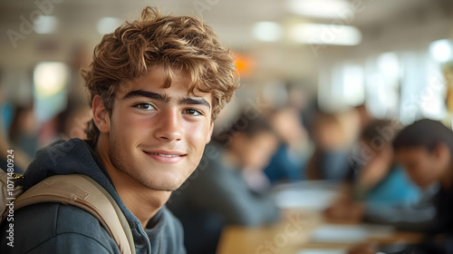 Smiling Teen Boy with Curly...
