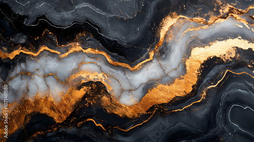 Black and white gold marble patterns surround marble texture, high-end stone carving art background