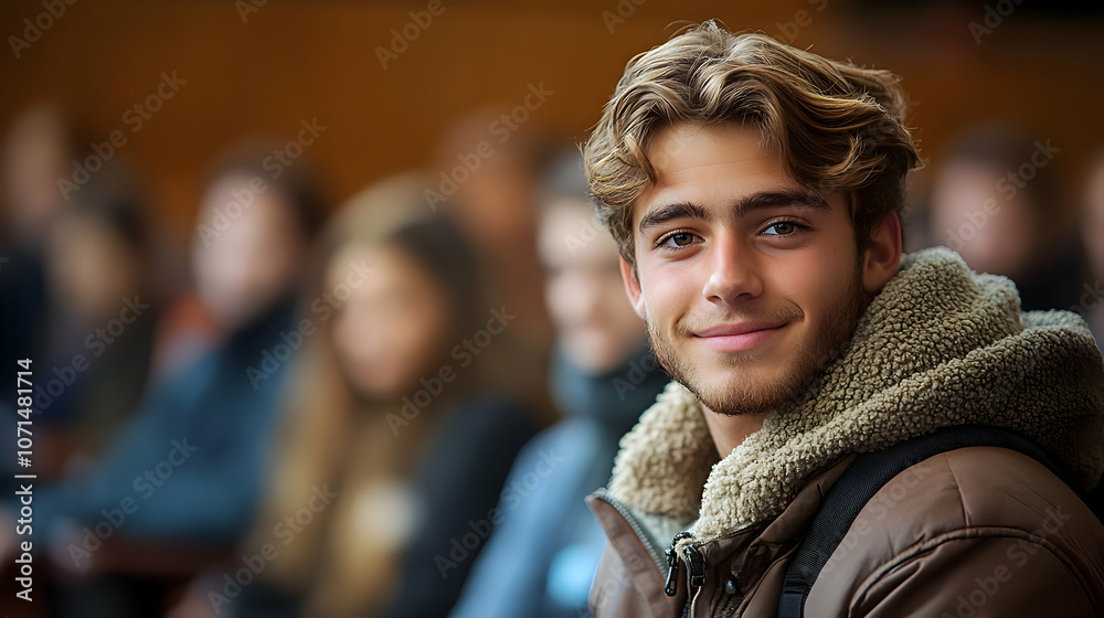 Smiling Young Man in Brown Jacket Photo Smiling Young Man in Brown Jacket Photo