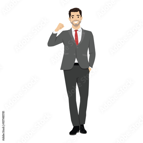 Young Businessman Doing a Victory Pose. lat vector illustration isolated on white background