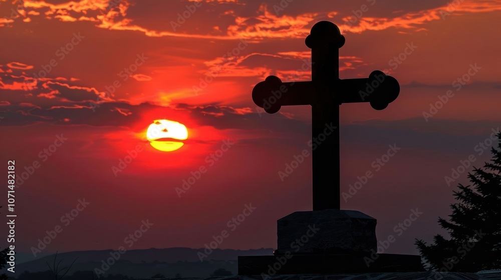 A silhouetted cross against a vibrant sunset, symbolizing faith and hope. A silhouetted cross against a vibrant sunset, symbolizing faith and hope.