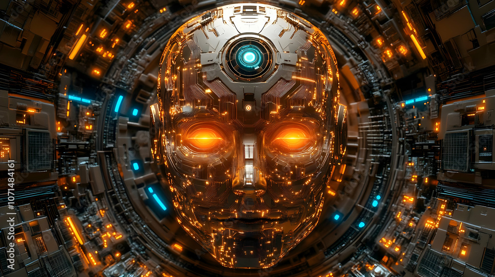 Fototapeta premium 3D Illustration - AI Robot Head Futuristic Technology Circuitry