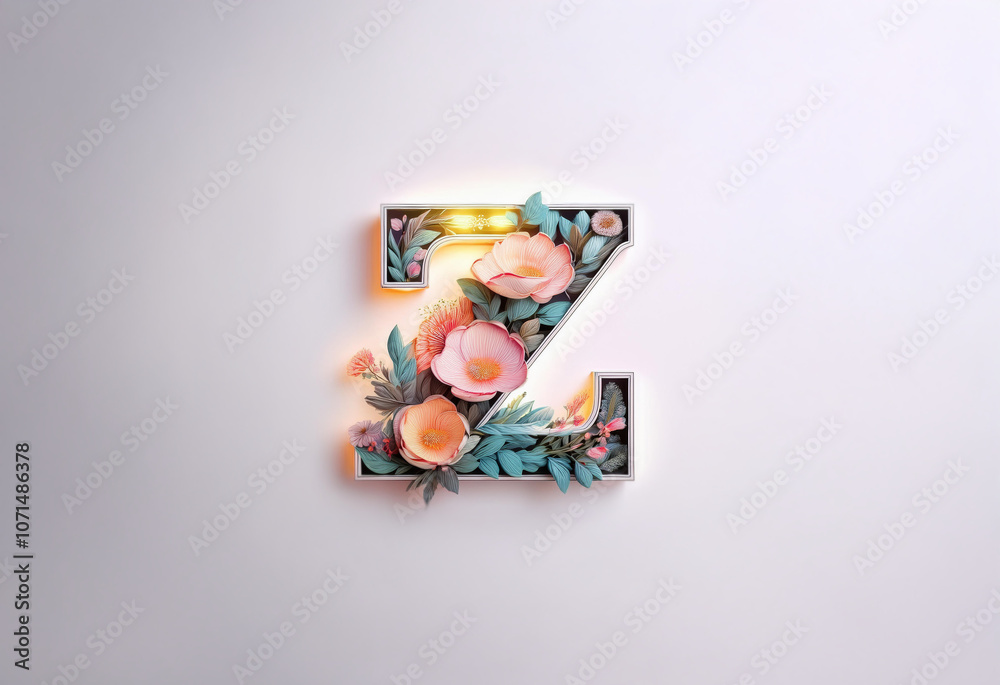 Fototapeta premium A glowing white letter Z with a floral design.