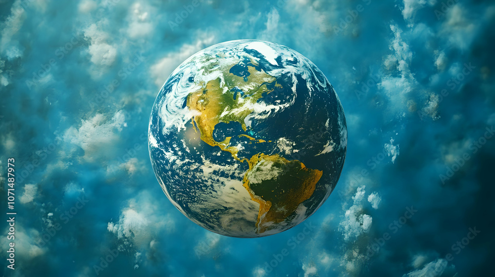 Fototapeta premium 3D Earth Illustration - Globe, Clouds, Atmosphere