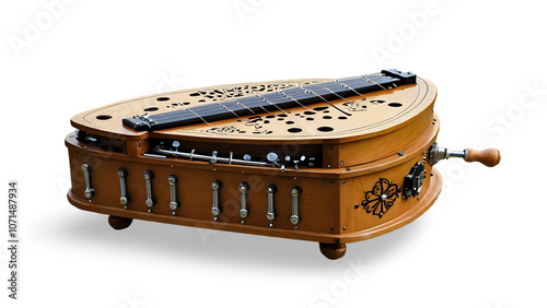 Without background Vintage wooden mechanical music instrument with intricate keys and levers, showcasing craftsmanship