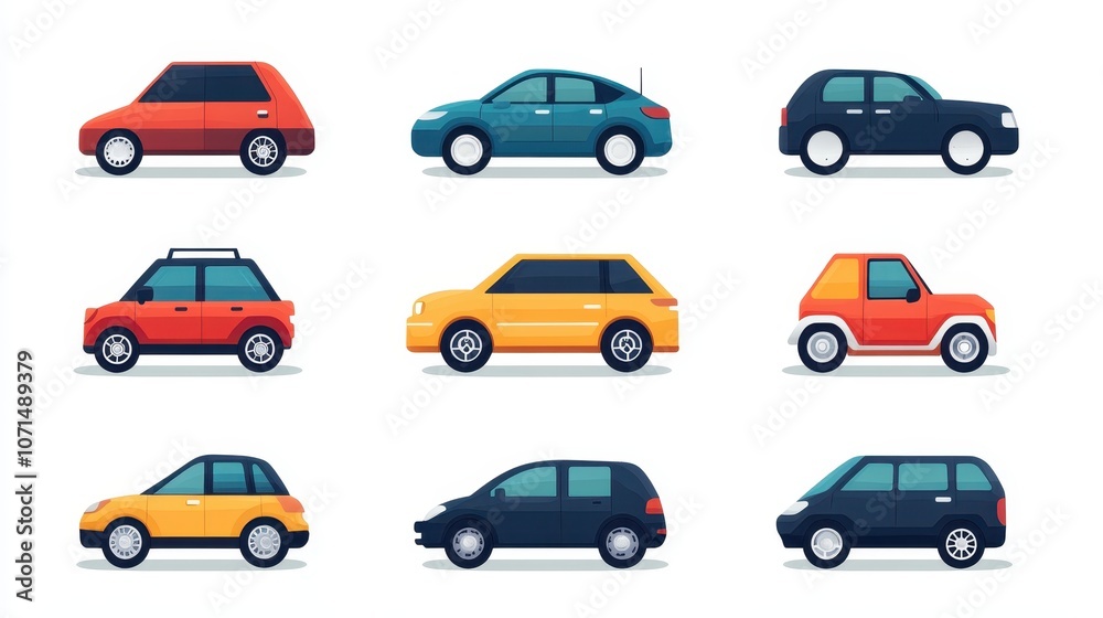 Collection of Colorful Cartoon Cars in Various Styles and Designs on a White Background for Creative and Educational Use Collection of Colorful Cartoon Cars in Various Styles and Designs on a White Background for Creative and Educational Use