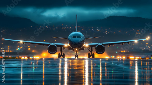 Airplane on Runway at Night...