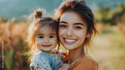 Smiling Mother and Daughter...