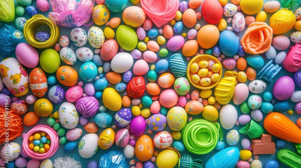 Fototapeta premium Colorful Easter Eggs Arrangement on a Bright Surface