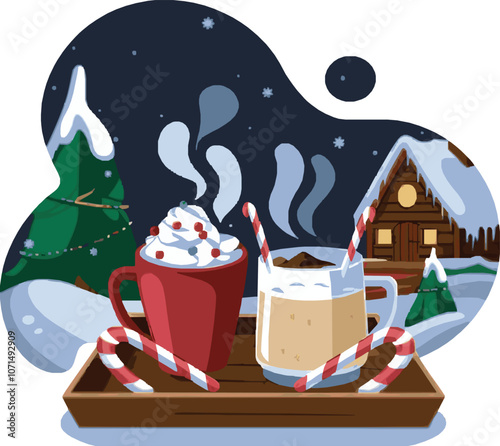 Delicious Christmas Vector Art of Hot Cocoa and Eggnog for Holiday Projects