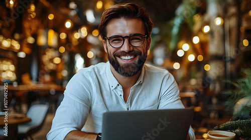 Smiling Man with Glasses Us...