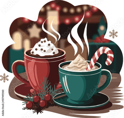Delicious Christmas Vector Art of Hot Cocoa and Eggnog for Holiday Projects
