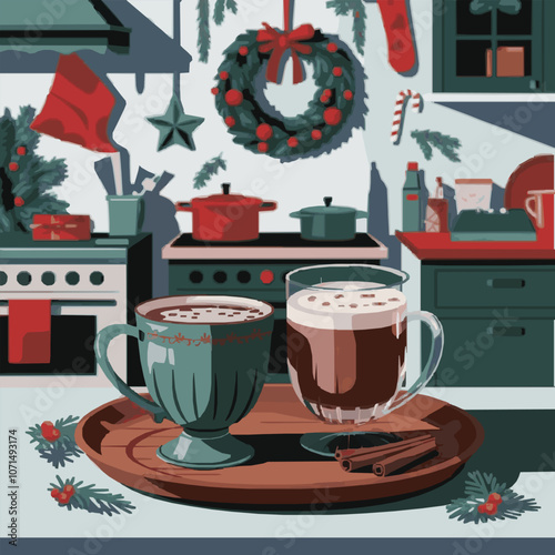 Delicious Christmas Vector Art of Hot Cocoa and Eggnog for Holiday Projects