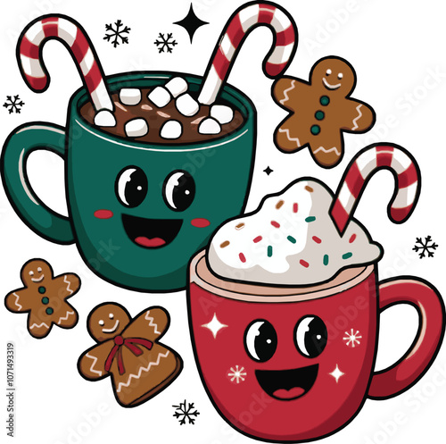 Delicious Christmas Vector Art of Hot Cocoa and Eggnog for Holiday Projects