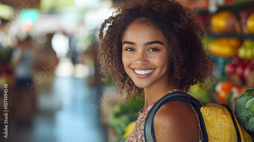 Smiling Woman with Curly Ha...