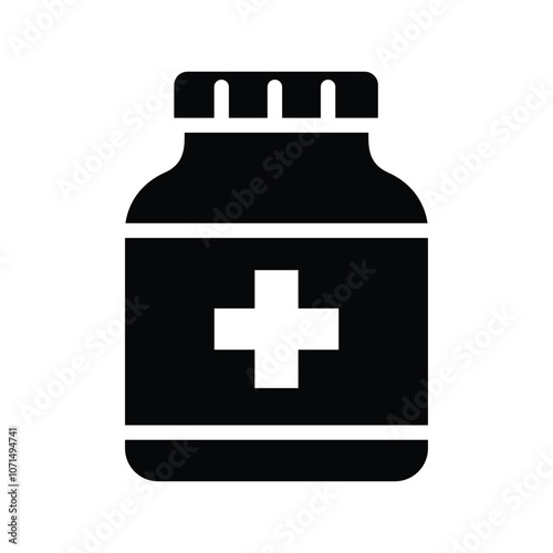 Pill bottle icon vector. Medicine pills bottle symbol outline icon. Editable stroke