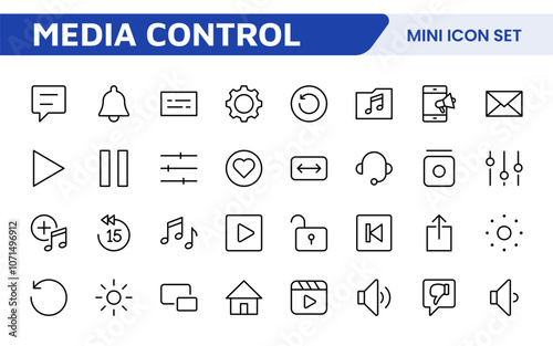 Media Control Icon Set. Sleek and intuitive audio and video playback icons are perfect for enhancing user interfaces in media apps, streaming services, and entertainment platforms.