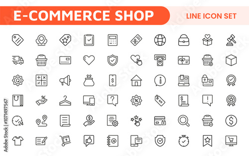 Shopping Icon Set. Vibrant and engaging icons for enhancing e-commerce platforms, perfect for product listings, cart management, and checkout processes to elevate the online shopping experience.