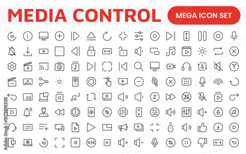 Media Control Icon Set. Sleek and intuitive audio and video playback icons are perfect for enhancing user interfaces in media apps, streaming services, and entertainment platforms.