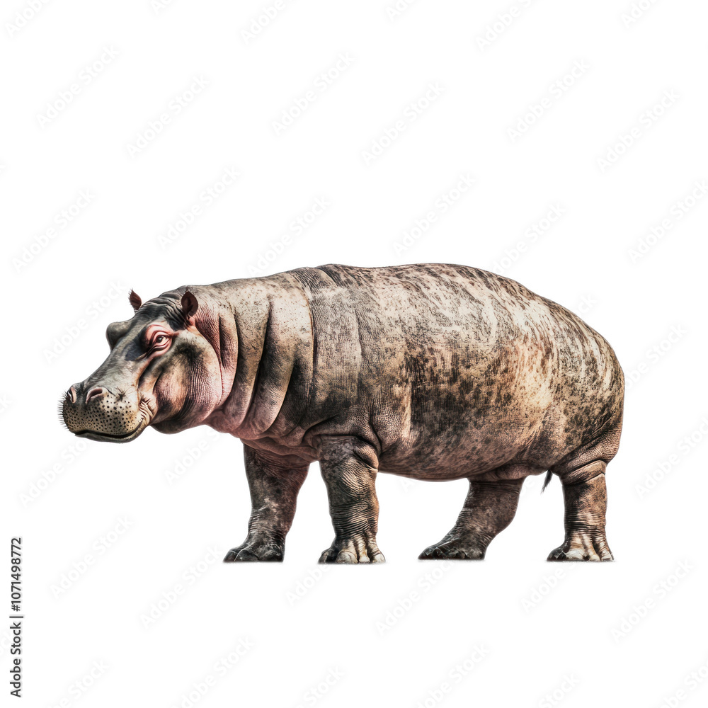 Fototapeta premium Hippopotamus Standing on White Background