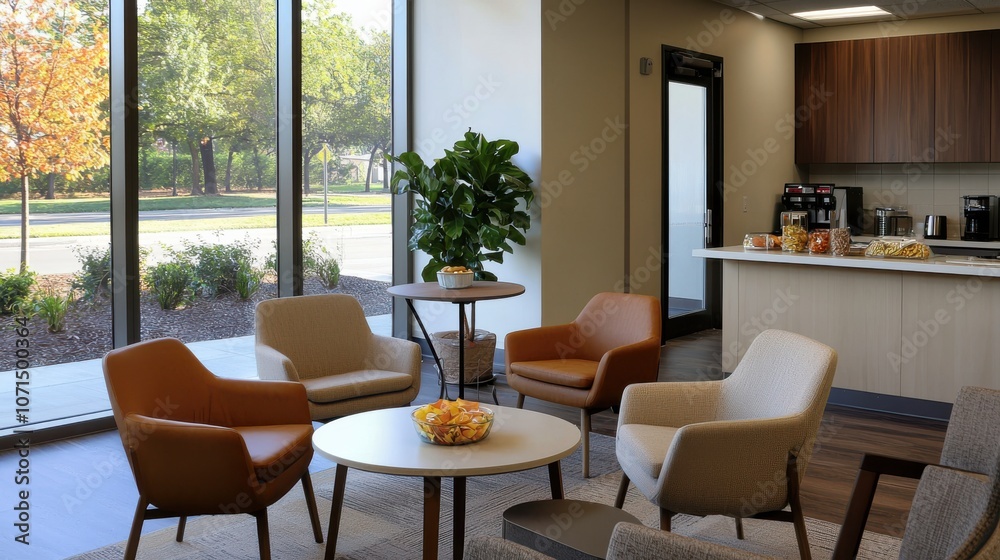 Fototapeta premium Create a welcoming educational space with comfortable seating and natural light for learning and collaboration