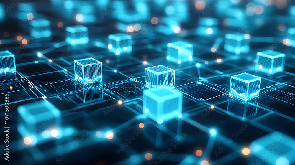 Abstract 3D Background with Glowing Cubes and Circuitry Abstract 3D Background with Glowing Cubes and Circuitry