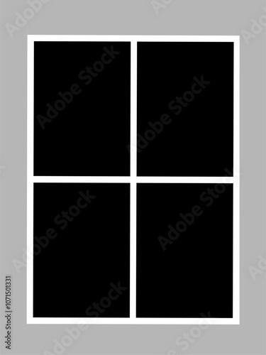 Blank photo frame design, vector collage template layout of four photo frames