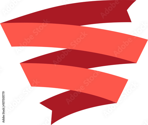 Red and coral ribbon waving in the wind, ideal for representing success, achievement, or celebration, with a minimalist design and vibrant colors