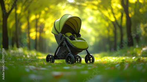 Green Baby Stroller in a Fo...