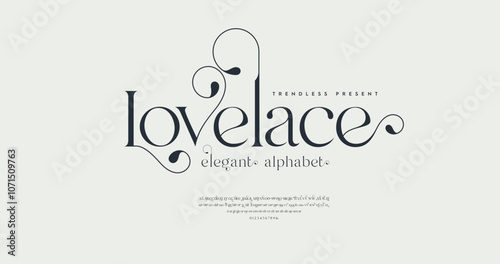 Lovelace: A refined, classic serif typeface with a modern touch. Elegant alphabet with ligatures and numbers, ideal for fashion-forward and minimal designs.Lovelace: A refined, classic serif typeface 