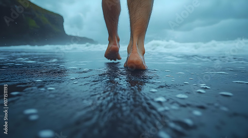 Barefoot Walking on Black S...