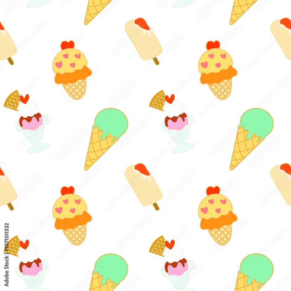 Ice cream seamless pattern on background.