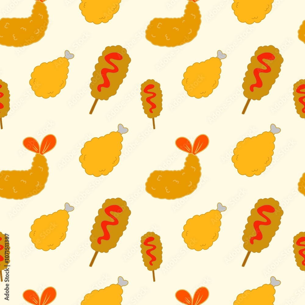 Mix fried Seamless pattern on background.