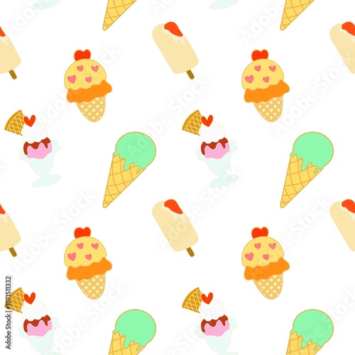 Ice cream seamless pattern on background.